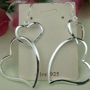 NIB Genuine Sterling Silver Double Hearts Earrings