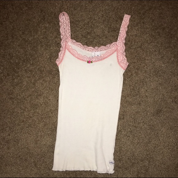 White tank top with pink lace sz Small