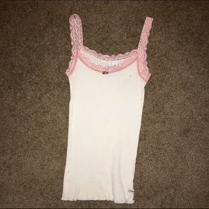 White tank top with pink lace sz Small