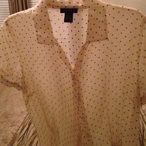 100% silk, buttoned & cap sleeves, very sheer