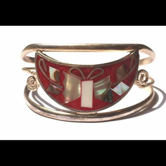 Sterling Silver Cuff With Mother Of Pearl Inlay - Picture 1 of 3