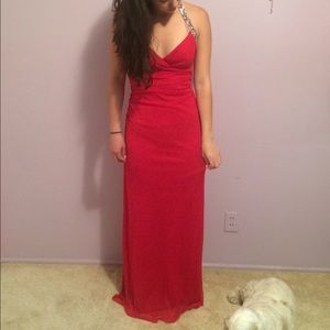 Beaded Red Floor Length Prom Dress