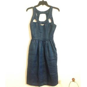 Cynthia Rowley Blue cutout midi waxed dress 0 xs
