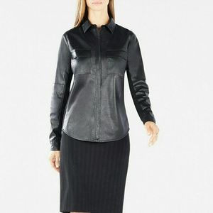 BCBG Max Azria Faux Leather button down
