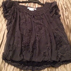 Blouse black with tiny cream polka dots, sexy