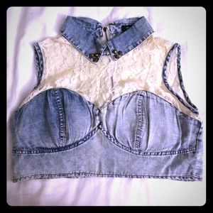 Lace and denim crop top