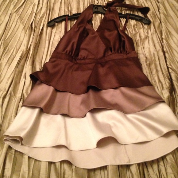 Halter top, light brown, dark brown and cream