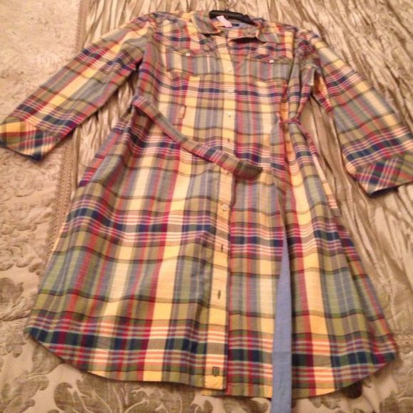 Plaid Tommy dress, button front with belt, new