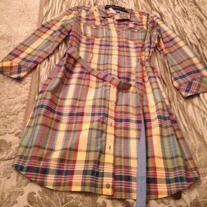 Plaid Tommy dress, button front with belt, new
