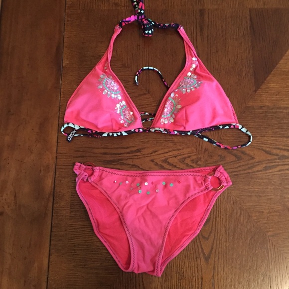 Coral color sequined bikini - Picture 2 of 4