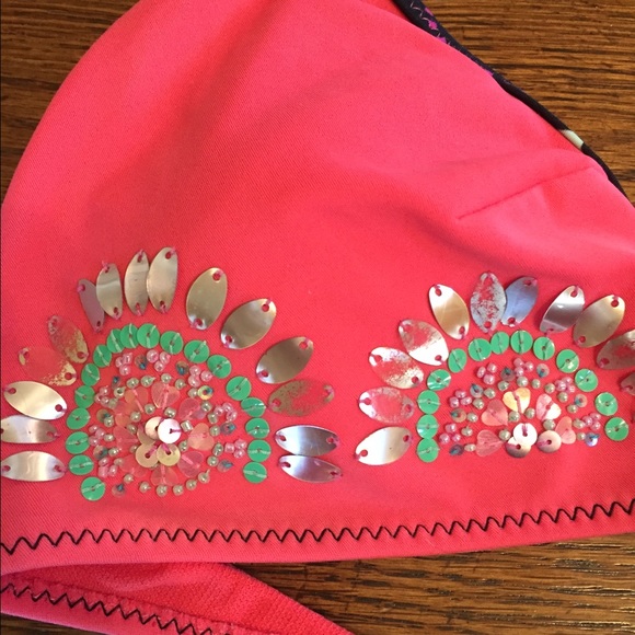 Coral color sequined bikini - Picture 3 of 4