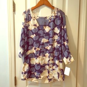 Language Blue Print Boho Blouse