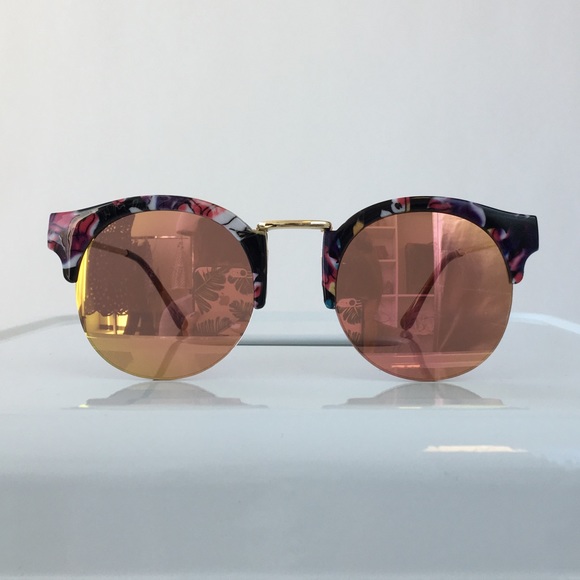Mirrored Sunglasses With Floral Pattern Browline - Picture 2 of 4