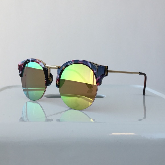Mirrored Sunglasses With Floral Pattern Browline - Picture 3 of 4