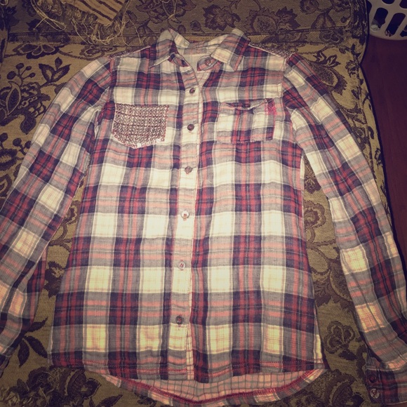 Miss Me button up sequin flannel