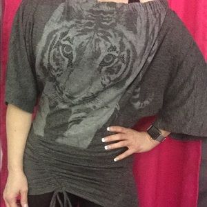 Cefian Gray Tiger Ruched Tunic Small