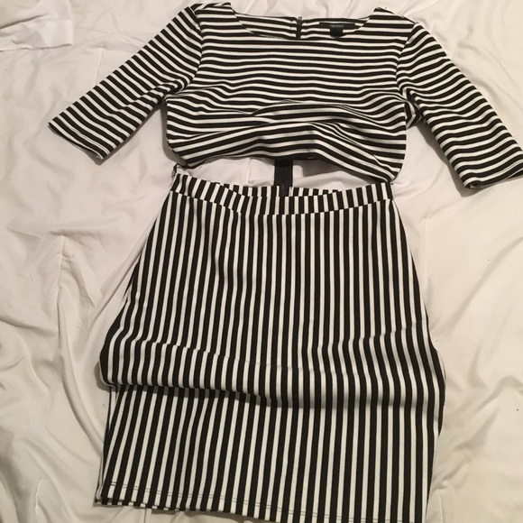 Black and white striped skirt set