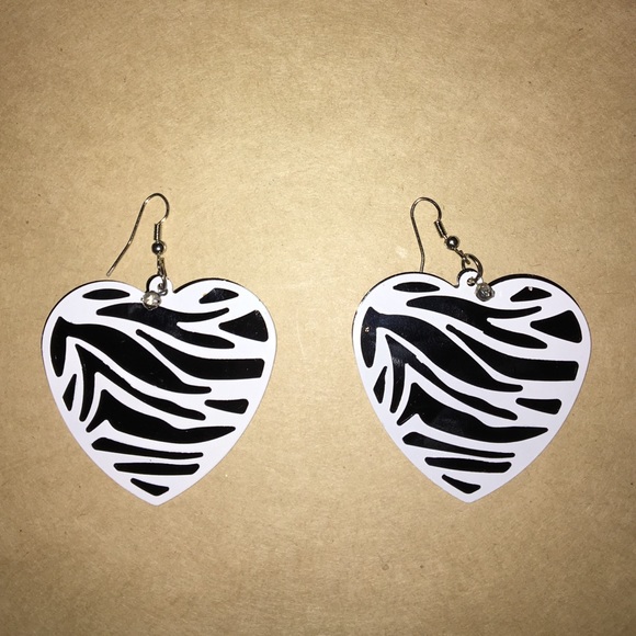 zebra stripe heart shaped earrings