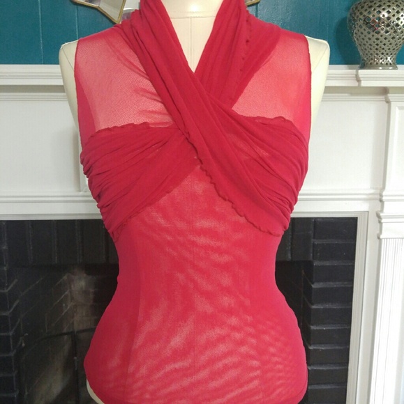 BCBG sheer cross cross top