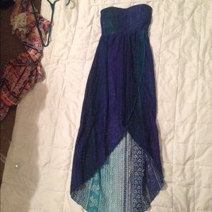 Blue high low strapless dress