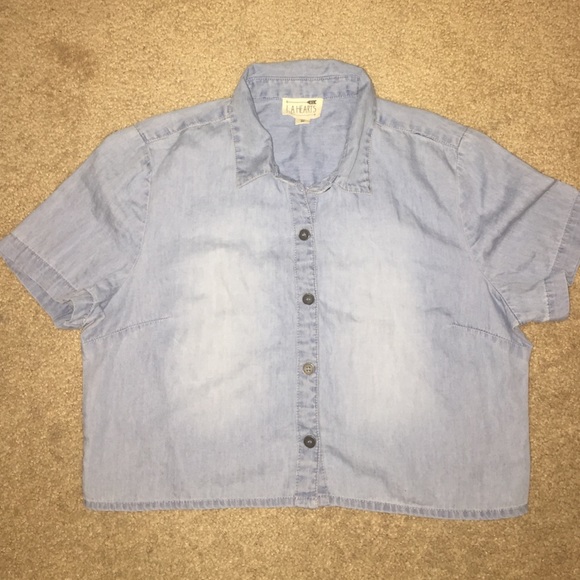 Cropped denim button up