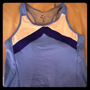 Nike DryFit top. Blue with block colors. Large.
