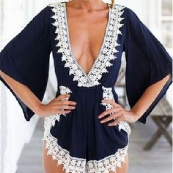 🎉CLEARANCE🎉 Red Wine & Ivory Crochet Trim Romper - Picture 3 of 6
