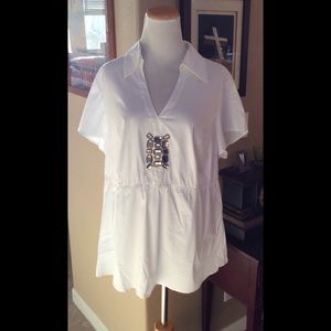 WHITE TOP WITH BLING  NWOT