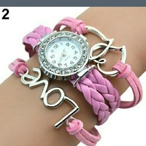 Ladies love lettered pink band watch