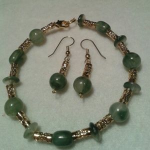 Bracelet & Earrings Set,Gold and Jade color