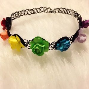 Rainbow floral elastic choker