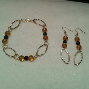 Brown & Black Beads, Bracelet and Earrings Set.