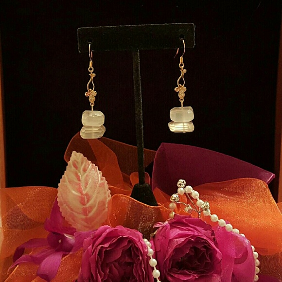 Handmade Cloudy Quartz Golden Earrings