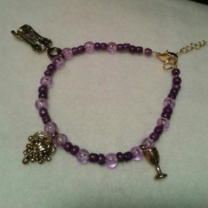 Wine Drinkers Charm Bracelet, Purple Beads.