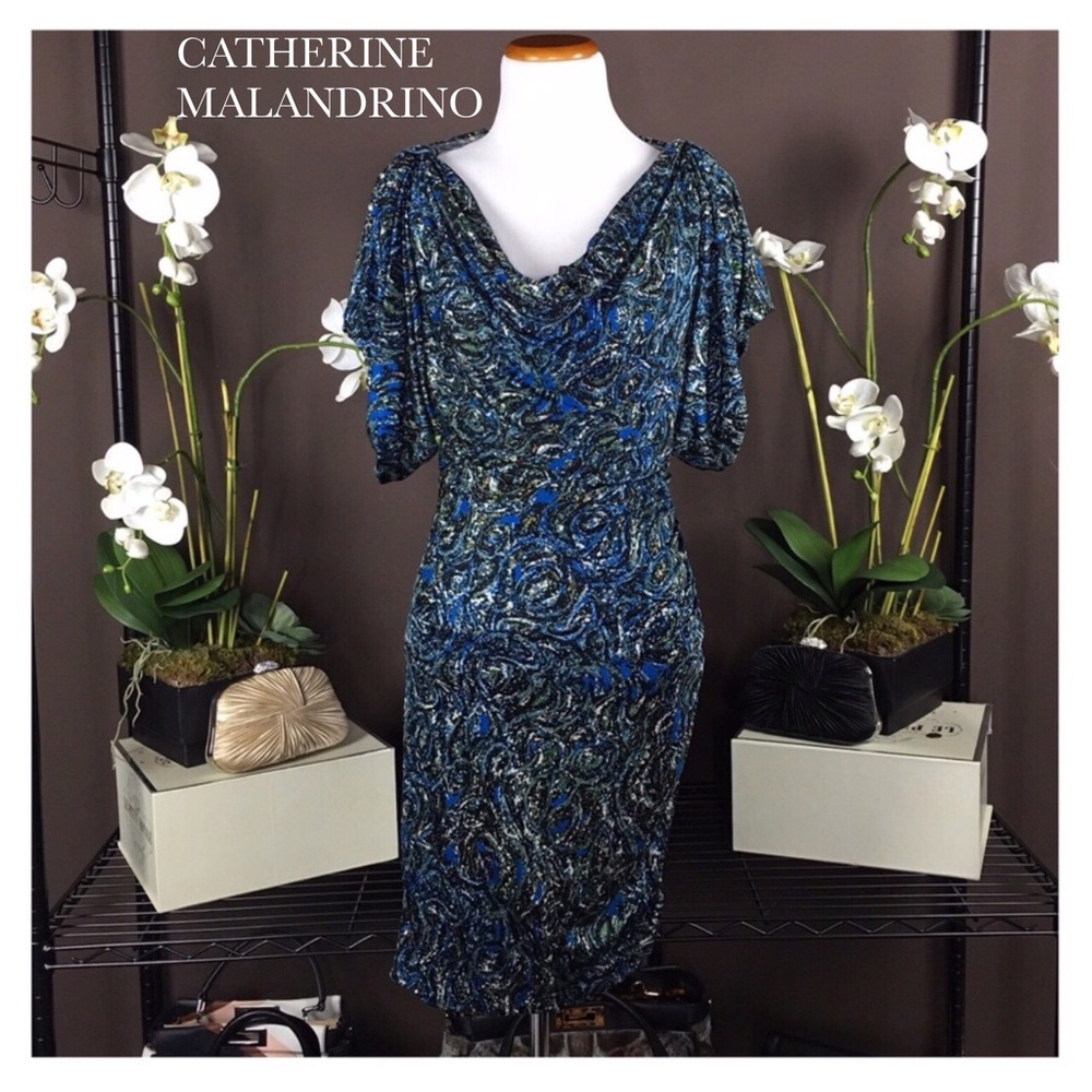 catherine malandrino blue dress Catherine Malandrino Size-14 Women's Dress Jersey Dark Blue Ruched