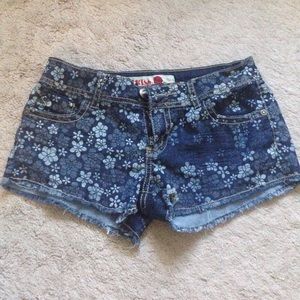 Dark Wash Floral Denim Shorts