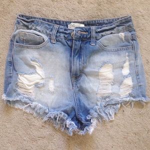 Distressed Denim High Waisted Shorts