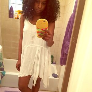 Nastygal white tattered uneven hem dress