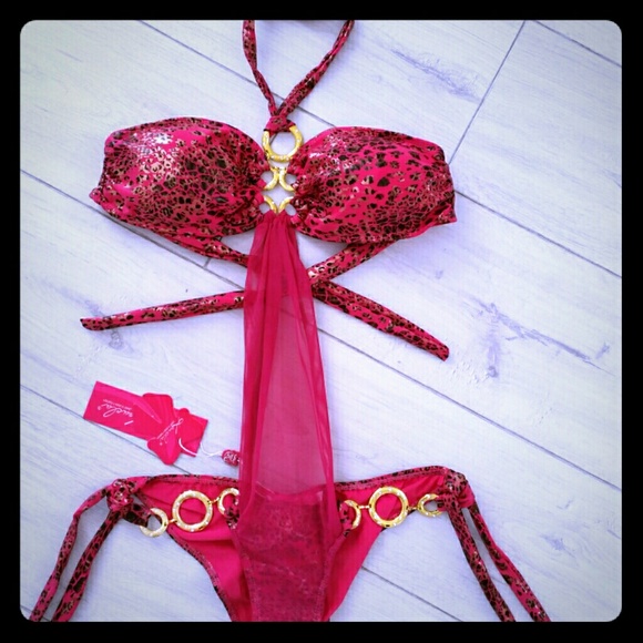 NOT beach bunny, bikini one piece  mesh sexy gold