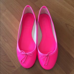 J. Crew leather ballet flats in neon pink