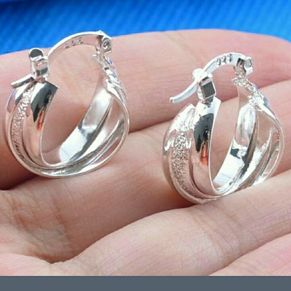 NIB Unique 3-Hoops Genuine Sterling Silver Hoops