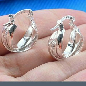NIB Unique 3-Hoops Genuine Sterling Silver Hoops