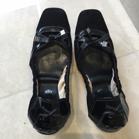 Black leather suede flats