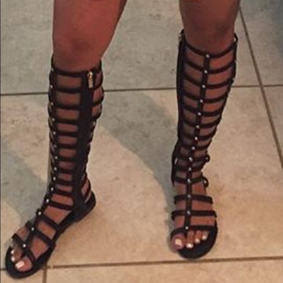 Black Tall Gladiator Sandals 6.5