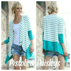 NWOT - Cream & teal stripped cardigan