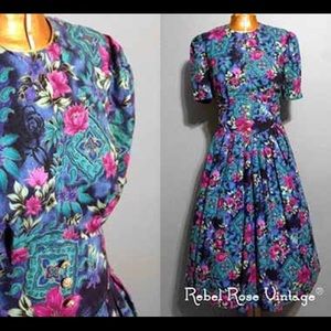 Vintage 1980's Jewel Tone Print Dress Vintage 1980's Jewel Tone Print Dress