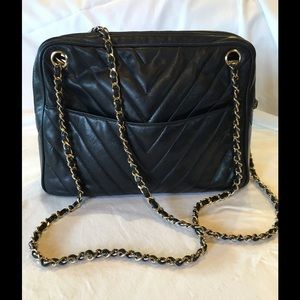 Chanel Chevron Navy Leather Bag