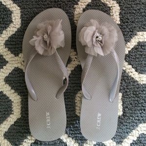J.Crew Gray Flower Rhinestone Flip Flops
