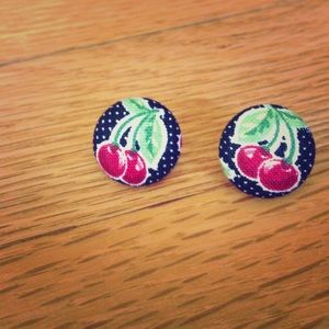 Handmade Cherry Button Earrings