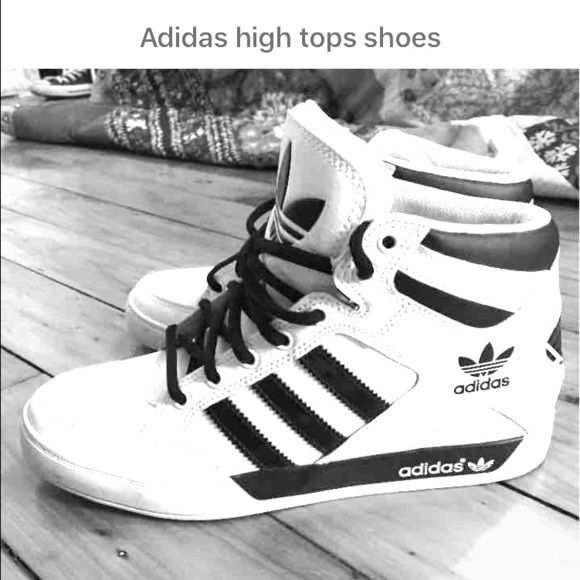 Adidas black and white high top shoes